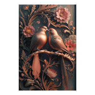 Elegante Lovebirds in Bronze 4K Detaillierte 3D Di Fotodruck