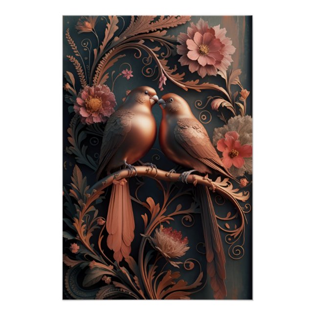 Elegante Lovebirds in Bronze 4K Detaillierte 3D Di Poster (Vorderseite)