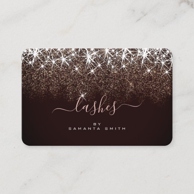 Elegante Luminous Rose Gold Glitzer Lashes Artist Visitenkarte (Vorderseite)