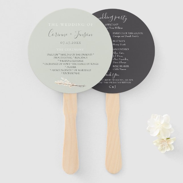 Elegante Lunaria Hochzeitsprogramm Handfans Fächer (Vorne und Hinten)