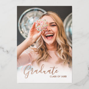 Elegante Luxe Foto Rose Goldene Graduate Folieneinladung