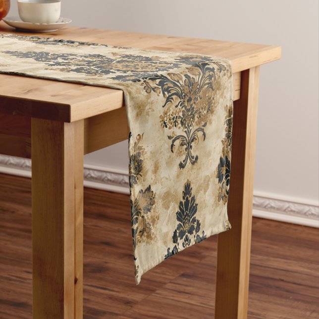 Elegante Luxuriöse Black Gold Beige Elfenbeindach Kurzer Tischläufer (Beispiel)