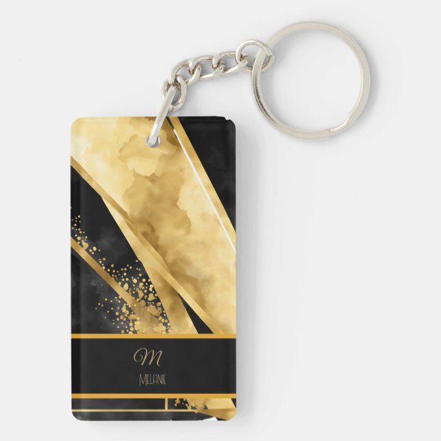 Elegante Luxuriöse Black Gold Monogram Wedding Schlüsselanhänger (Rückseite)