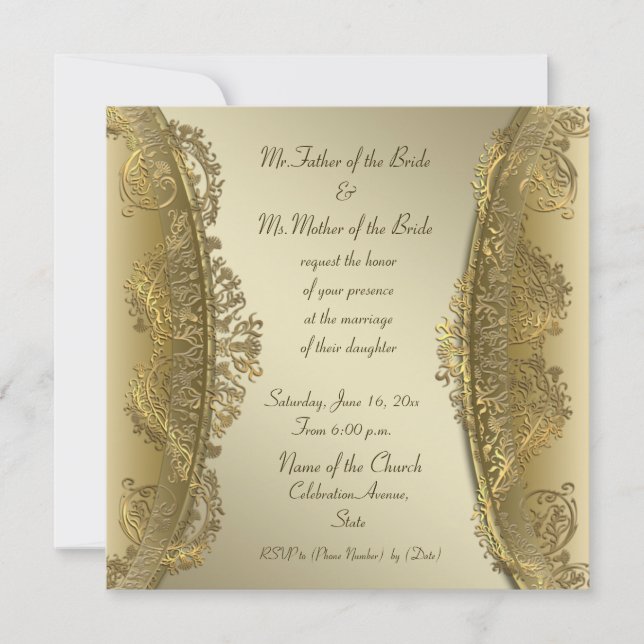 Elegante luxuriöse Golddamastenhochzeit Einladung (Vorderseite)