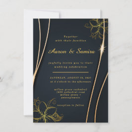 Elegante Luxuriöse Hochzeit in Schwarz und Gold Einladung