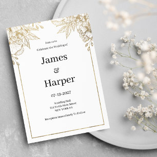 Elegante luxuriöse Hochzeit in Weiß und Gold Einladung