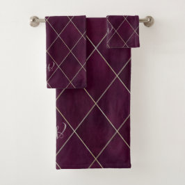 Elegante Luxuriöse Raute Magenta Red Beige Gold Badhandtuch Set
