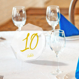 Elegante Luxury Gold Script Wedding Tischnummer Fotoblock