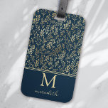 Elegante Luxury Navy Gold Leaf Monogram Gepäckanhänger<br><div class="desc">Ein elegantes Design für Ihr Gepäck</div>