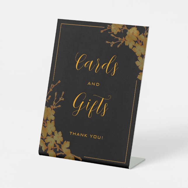 Elegante Luxus Black & Gold Blumenkarten Geschenke Sockelschild (Vorderseite)