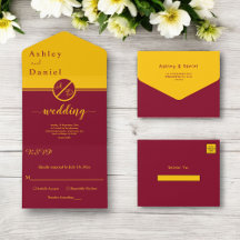 Elegante Luxus-Burgund und Gold Monogramm Hochzeit