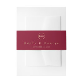 Elegante Luxus Burgundy Gold Monogram Chic Wedding Einladungsbanderole