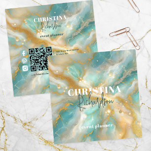 Elegante Luxus Glam Gold Glitzer Aquamarine Quadratische Visitenkarte