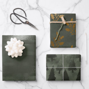 Elegante Luxus Green Gold Weihnachtsbaumen Geschenkpapier Set