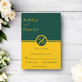 Elegante Luxus-Grün- und Gold-Monogramm-Hochzeit RSVP Karte