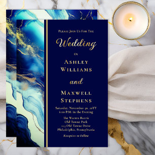 Elegante Luxus-Hochzeit in Marineblau und Goldmarm Folieneinladung