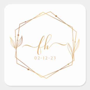 Elegante Luxus-Hochzeit mit floralem Monogramm in Quadratischer Aufkleber