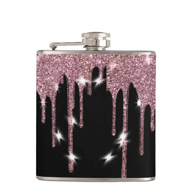 Elegante Luxus-Imitate Glitzer Rosa Rose Tropfen Flachmann (Vorderseite)