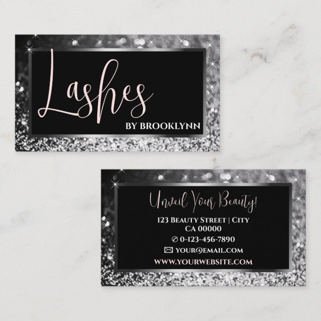 Elegante Luxus-Rose Rosa Silber Sparkling Glitzer Visitenkarte (Vorne/Hinten)