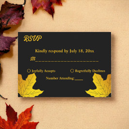 Elegante Luxus Schwarz und Gold Blätter Hochzeit i RSVP Karte