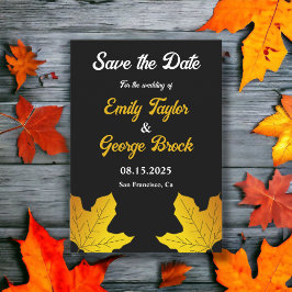 Elegante Luxus Schwarz und Gold Blätter Hochzeit i Save The Date