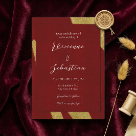 Elegante Luxusschrift Burgund und Gold Hochzeit Einladung