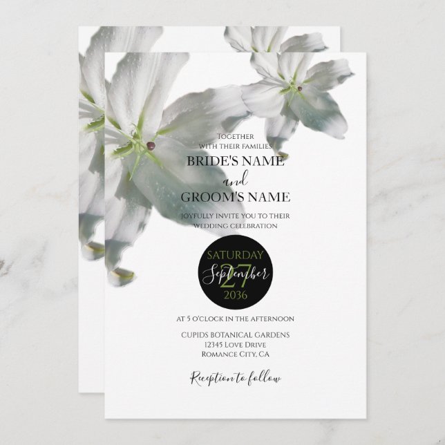 Élégante Lys blancs Invitations de mariage (Devant / Derrière)