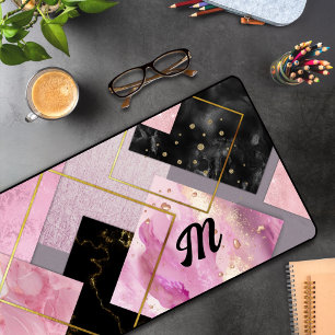Elegante mädchenhafte Imitate Glitzer rosa schwarz Schreibtischunterlage