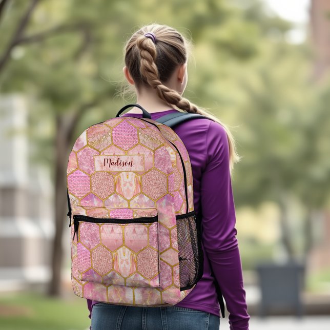Elegante mädchenhafte Imitate Glitzer Rose geometr Bedruckter Rucksack (Von Creator hochgeladen)