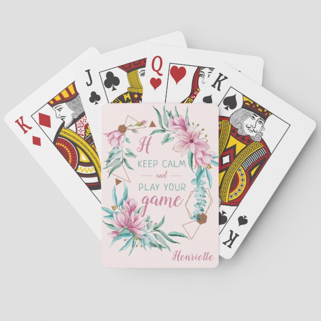 Elegante mädchenhafte Typografie Zitat mit Monogra Spielkarten (Rückseite)