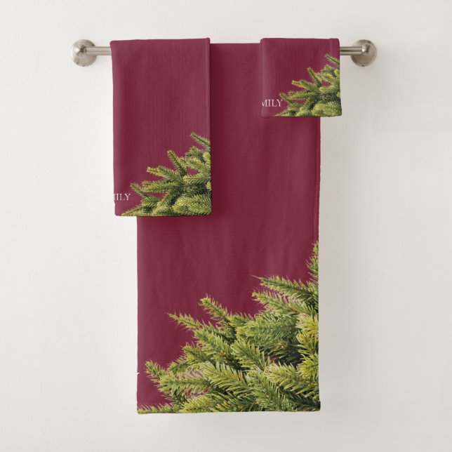 Elegante magenta Christmas Pine Badhandtuch Set (Insitu)