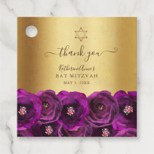 Elegante Magenta Florale Gold Bat Mizwa Danke Geschenkanhänger