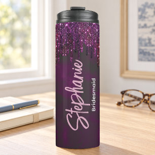 Elegante magenta-glitzer-tropfen zur bräutlichen H Thermosbecher