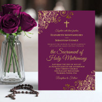 Elegante Magenta & Gold Moderne katholische Hochze
