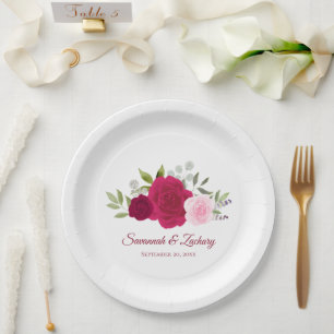 Elegante Magenta-Hot-Pink- und rosafarbene Rosen-H Pappteller