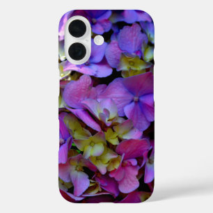 Elegante Magenta Lila gelbe Hortensien Blüten iPhone 16 Hülle