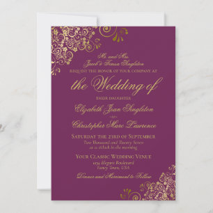 Elegante Magenta Plum & Gold Klassische feierliche Einladung
