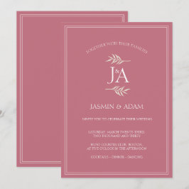 Elegante Magenta Rosa Klassische Initialen Hochzei Einladung