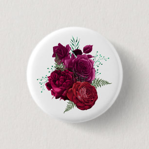 Elegante Magenta Rose Floral Bouquet Button
