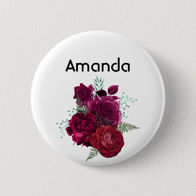 Elegante Magenta Rose Floral Bouquet Button (Vorderseite)