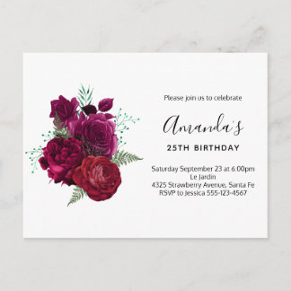 Elegante Magenta Rose Floral Bouquet Einladungspostkarte