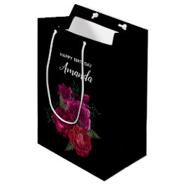 Elegante Magenta Rose Floral Bouquet Geburtstag Mittlere Geschenktüte