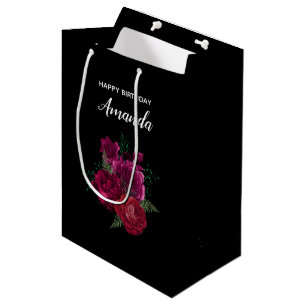 Elegante Magenta Rose Floral Bouquet Geburtstag Mittlere Geschenktüte