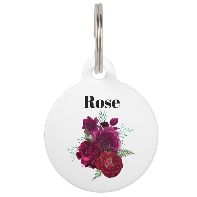 Elegante Magenta Rose Floral Bouquet Haustiermarke (Vorderseite)