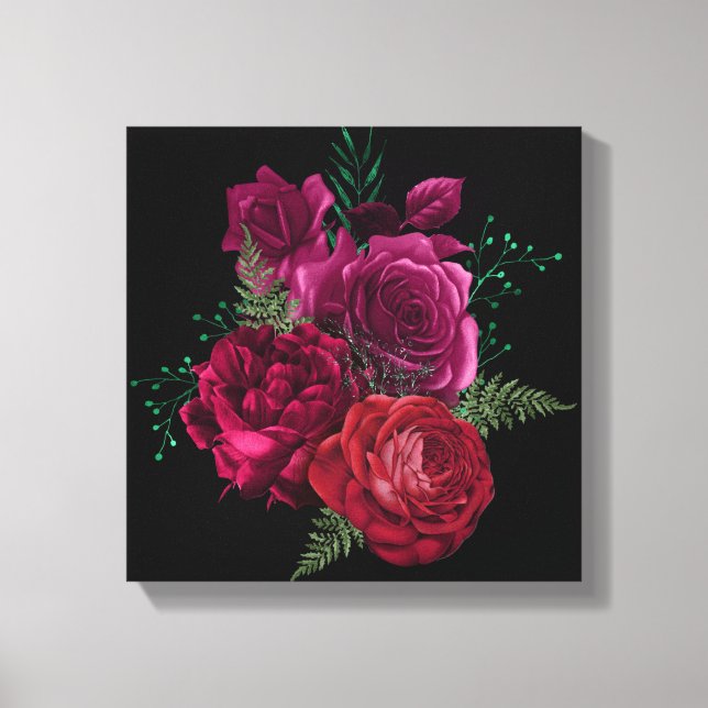 Elegante Magenta Rose Floral Bouquet Leinwanddruck (Vorderseite)
