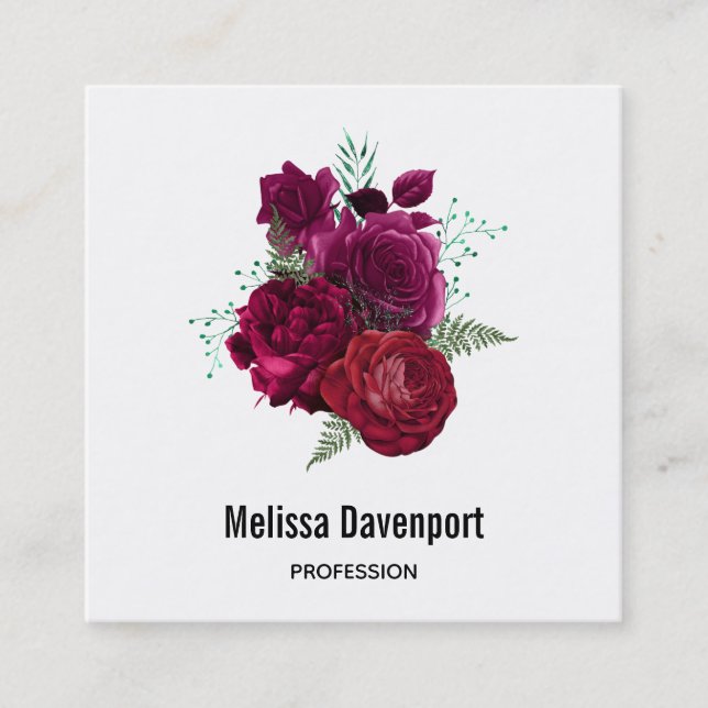 Elegante Magenta Rose Floral Bouquet Quadratische Visitenkarte (Vorderseite)
