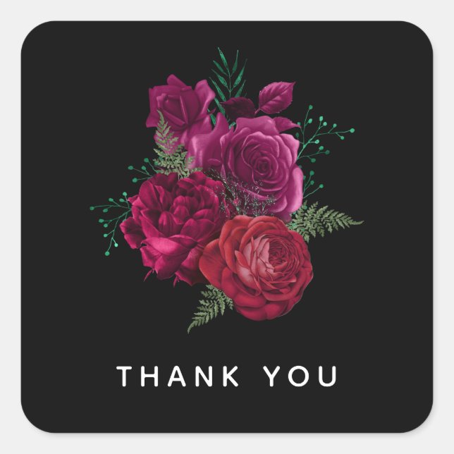 Elegante Magenta Rose Floral Bouquet Quadratischer Aufkleber (Vorderseite)