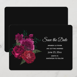 Elegante Magenta Rose Floral Bouquet Save The Date
