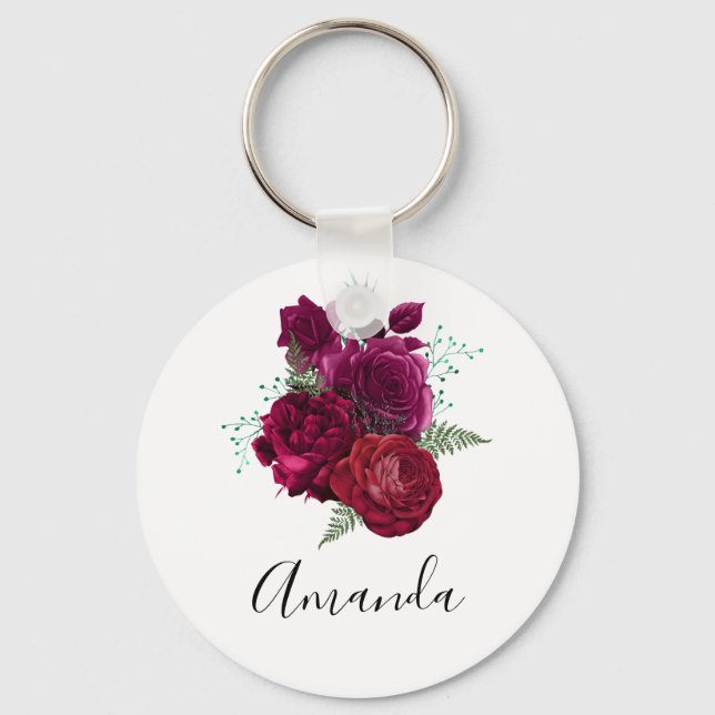 Elegante Magenta Rose Floral Bouquet Schlüsselanhänger (Vorderseite)