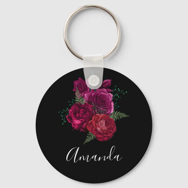 Elegante Magenta Rose Floral Bouquet Schlüsselanhänger (Vorderseite)
